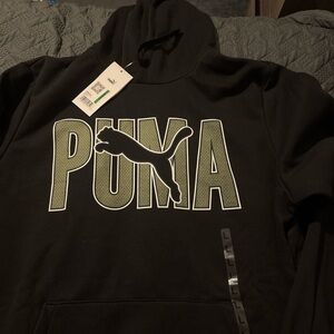 Puma Men’s Black Hoodie with Olive Logo Print